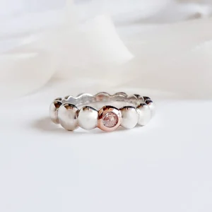 Anello con sassolini irregolari in Argento 925, Oro Rosa 9 kt e Diamante bianco | Rubinia Gioielli Outlet