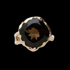 Anello in Oro Giallo 9kt e Quarzo Fumè grande | Rubinia Gioielli Fashion