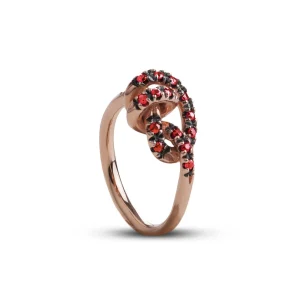 Anello Nodi d'Amore in Oro Rosa 9kt e pavé di Rubini | Rubinia Gioielli Outlet