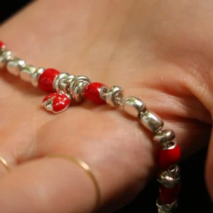 Bracciale Coccinella in Argento 925, Oro Rosa 9kt e smalto rosso | Rubinia Gioielli New