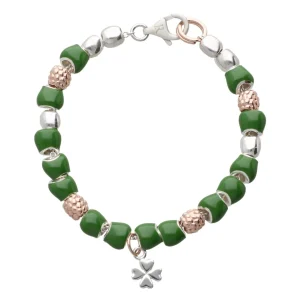 Bracciale Verde in Argento 925, Oro Rosa 9kt e Quadrifoglio | Rubinia Gioielli Discount