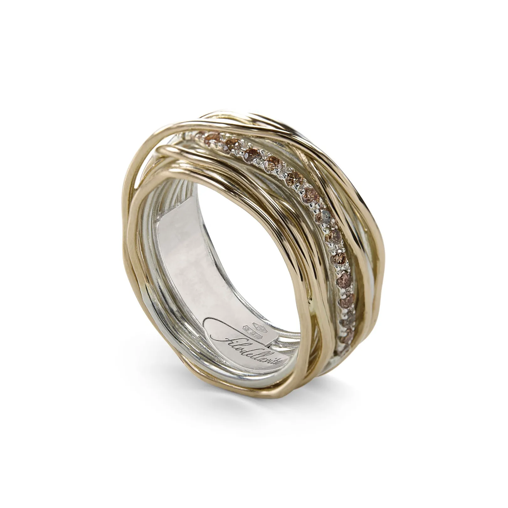 filodellavita_classic___f_3-2.webp Filodellavita Classic - 13 fili in Oro Giallo 9kt, Argento 925 e 16 Diamanti Black / Brown | Rubinia Gioielli Online