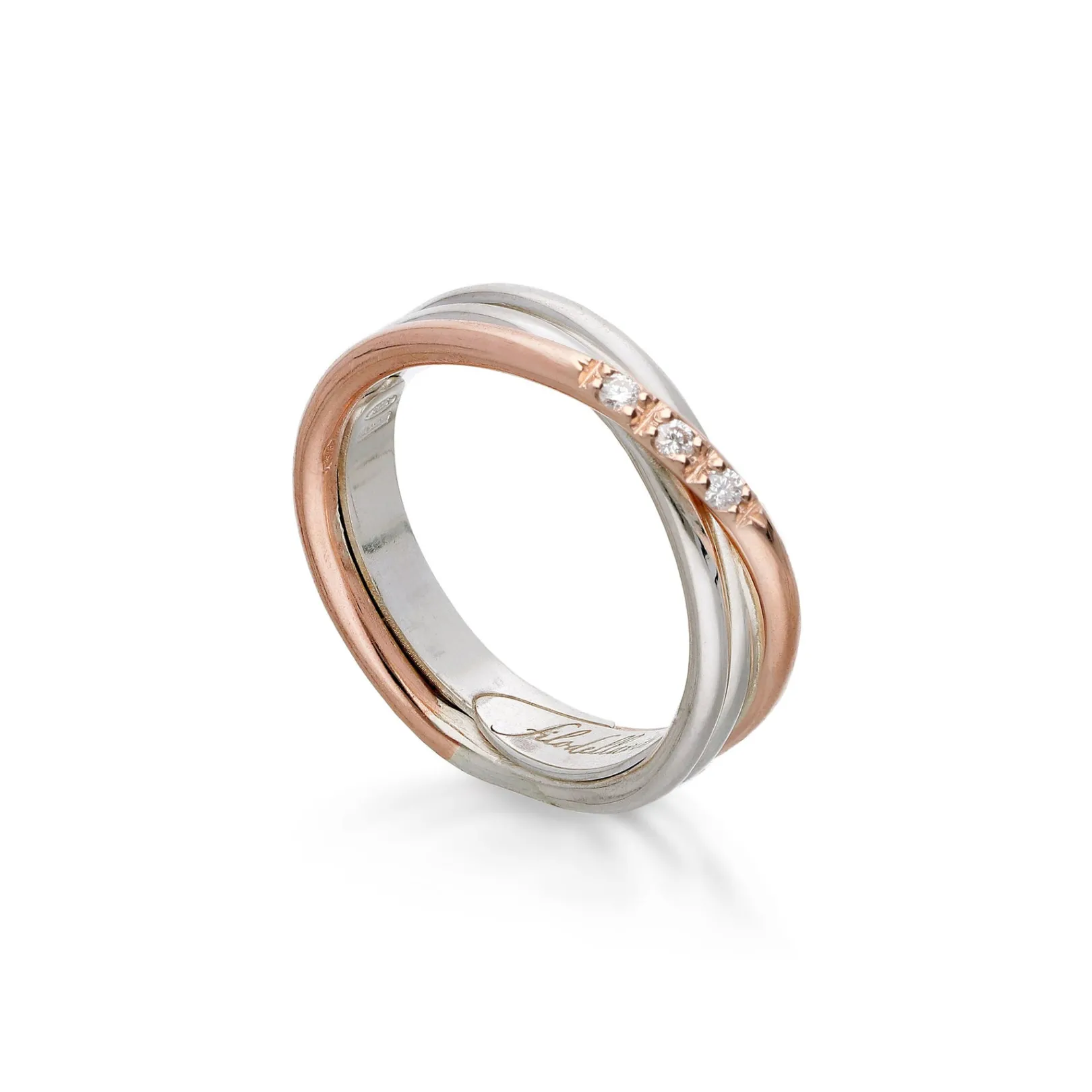 filodellavita_classic__fi_0-19.webp Filodellavita Classic 3 fili Oro Rosa/Giallo 9kt, Argento 925 e 3 Diamanti Bianchi | Rubinia Gioielli New