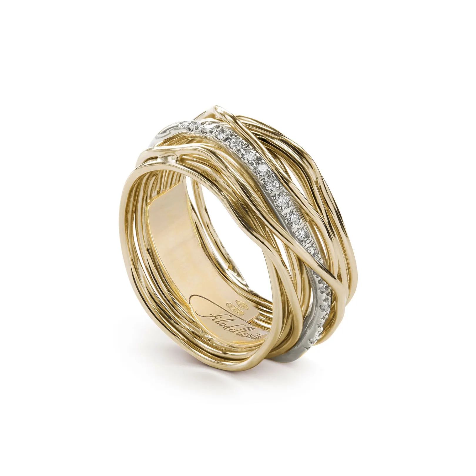 filodellavita_classic__fi_0-23.webp Filodellavita Classic 13 fili in Oro Giallo / Oro Rosa 9kt e riviere in Oro Bianco con 16 Diamanti Bianchi | Rubinia Gioielli New
