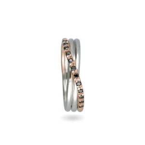 Filodellavita Classic 3 fili in Oro Rosa o Oro Giallo 9kt Argento 925 e 12 Diamanti Brown / Black | Rubinia Gioielli Clearance