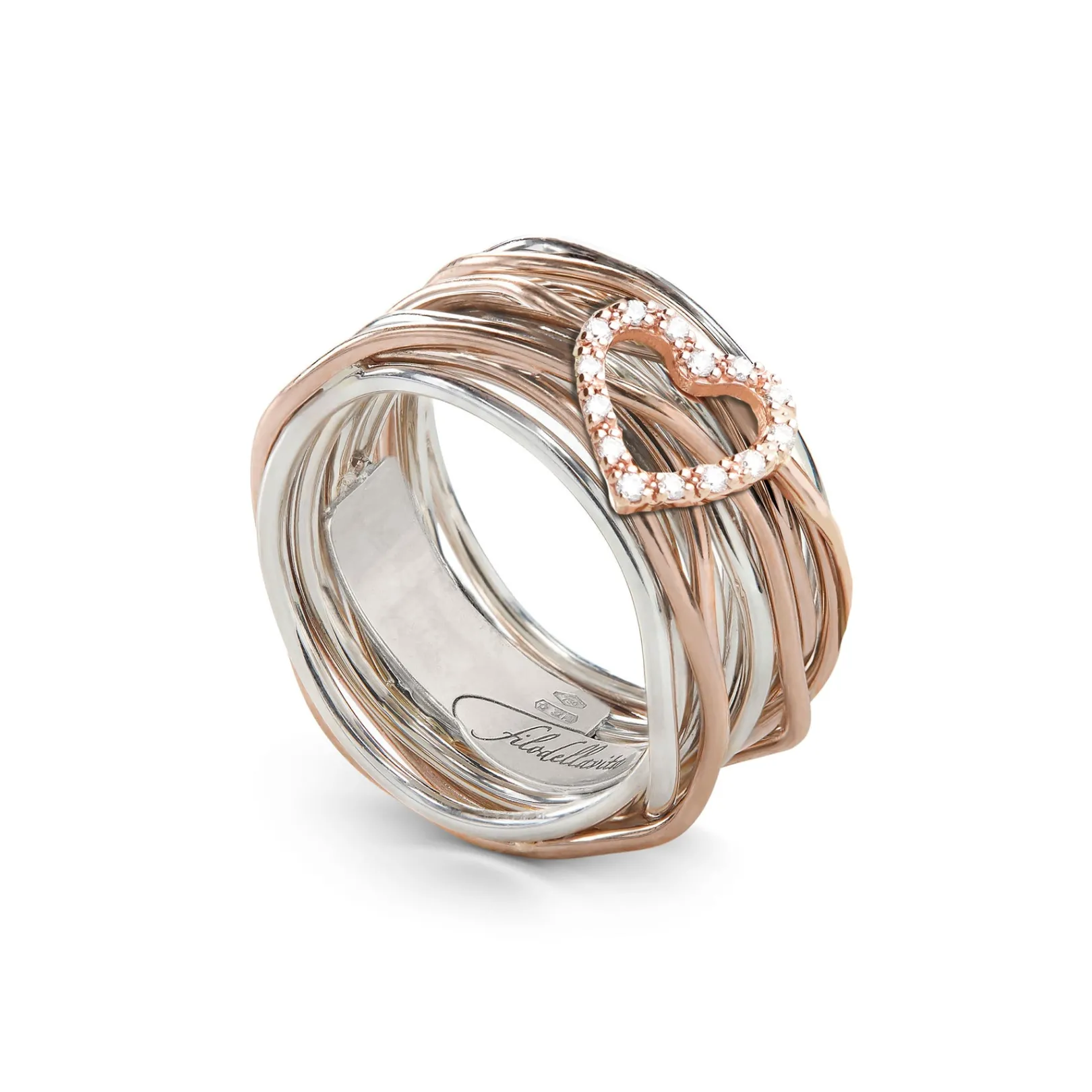 filodellavita_classic__fi_0-44.webp Filodellavita Classic 13 fili in Argento 925, Oro Rosa/Giallo 9kt e cuore di Diamanti bianchi | Rubinia Gioielli Outlet