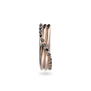 Filodellavita Classic 3 fili in Oro Rosa 9kt e 12 Diamanti Brown / Black | Rubinia Gioielli Discount