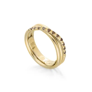 Filodellavita Classic 3 fili in Oro Giallo 9kt e 12 Diamanti Brown / Black | Rubinia Gioielli Fashion