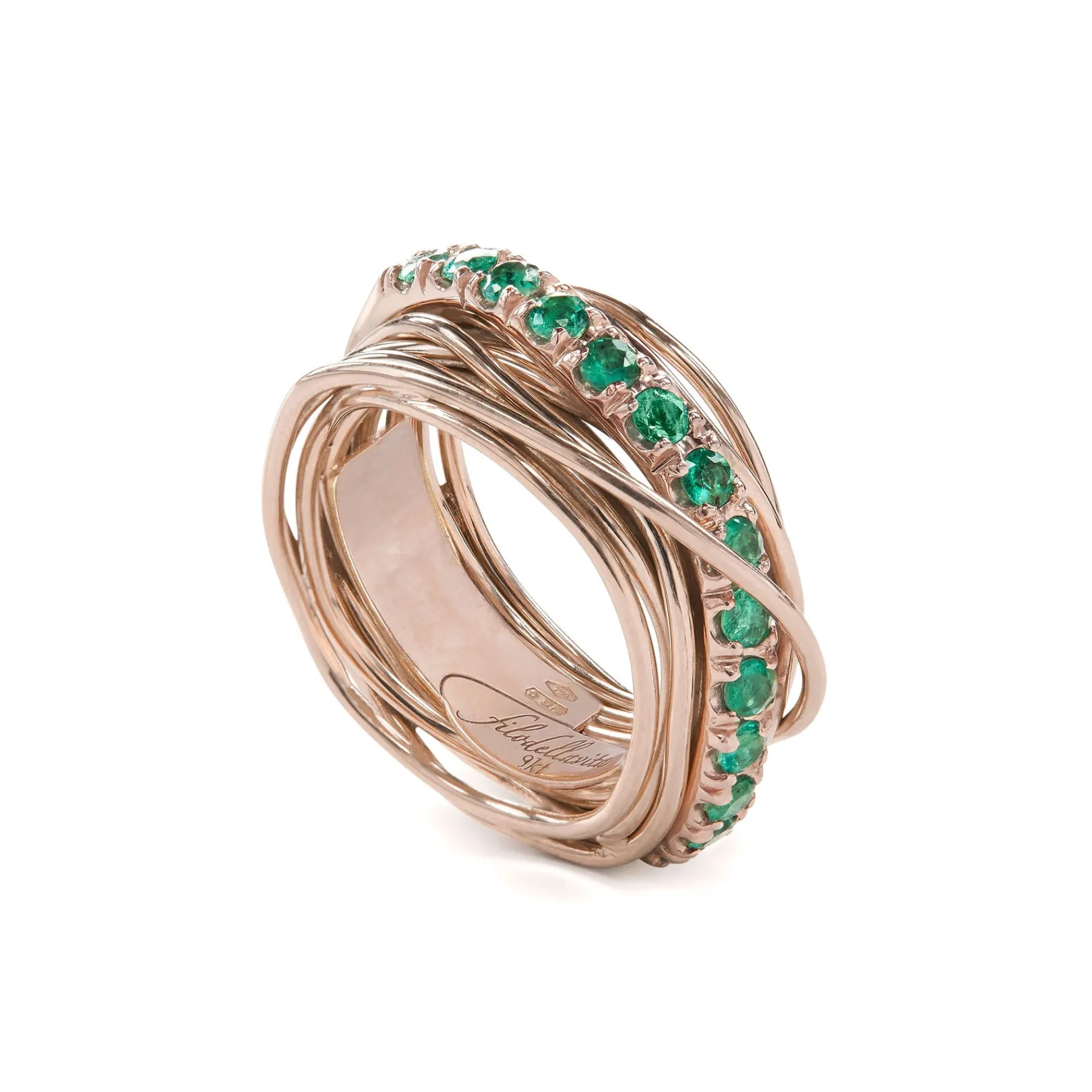 filodellavita_prezioso__f_0.webp Filodellavita Prezioso 13 fili in Oro Rosa 9kt e Smeraldi | Rubinia Gioielli Sale