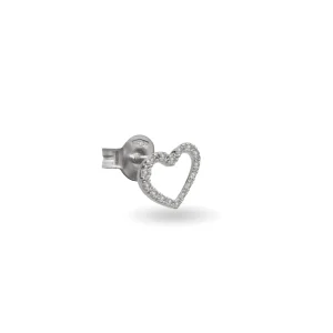 Mono Orecchino Filodamore in Oro Bianco 9kt e Cuore di Diamanti Bianchi | Rubinia Gioielli Sale