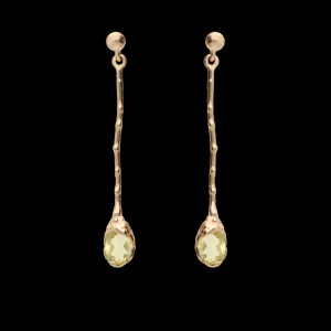 Orecchini lunghi in Oro Giallo 9kt e Quarzo Lemon | Rubinia Gioielli Discount